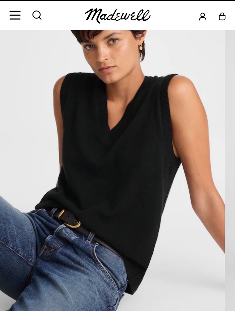 Madewell Black V-Neck Sleeveless Knit Tank